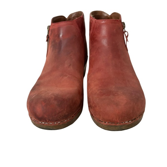 Dansko Rust-Red Leather Ankle Booties EU 42 | Side Zip Block Heel - Picture 7 of 14